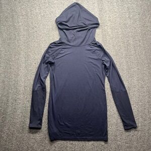 Athleta Hoodie Women Small Navy Blue Long Sleeve Ribbed Trim Thumbholes Pullover
